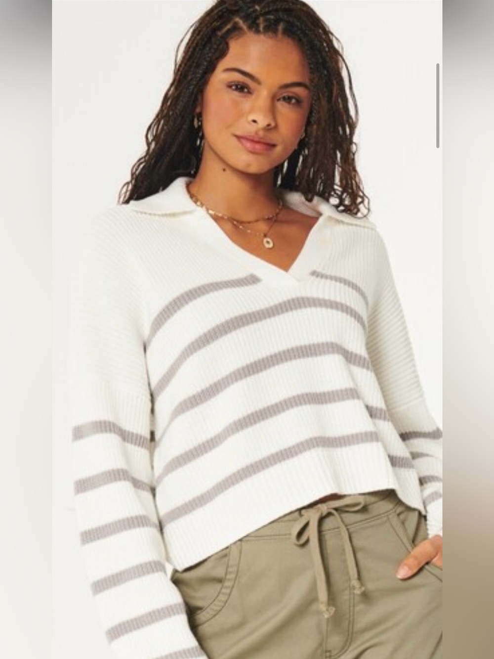 Hollister Cropped Cream Polo Sweater